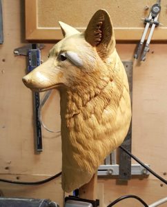Red fox, wildlife sculpting, fine art, wood carving,