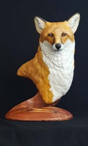 red fox, wildlife art, wildlife sculptures, wood carving, wildlife art,